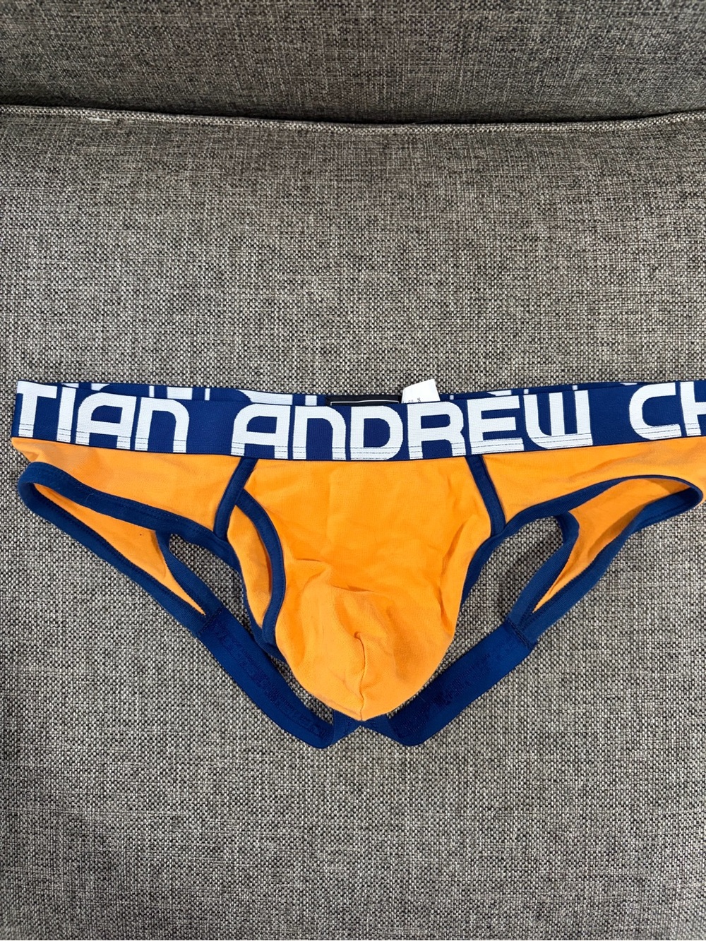 Andrew Christian Men’s Orange Jock with Navy Trim